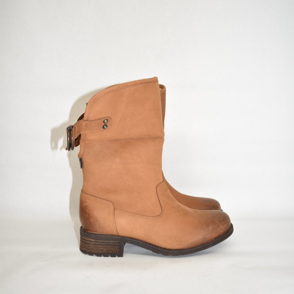 $280 UGG Aldon UGGpure Cuff Waterproof Leather Boot SHEARLING CHESTNUT 6.5 (M28)